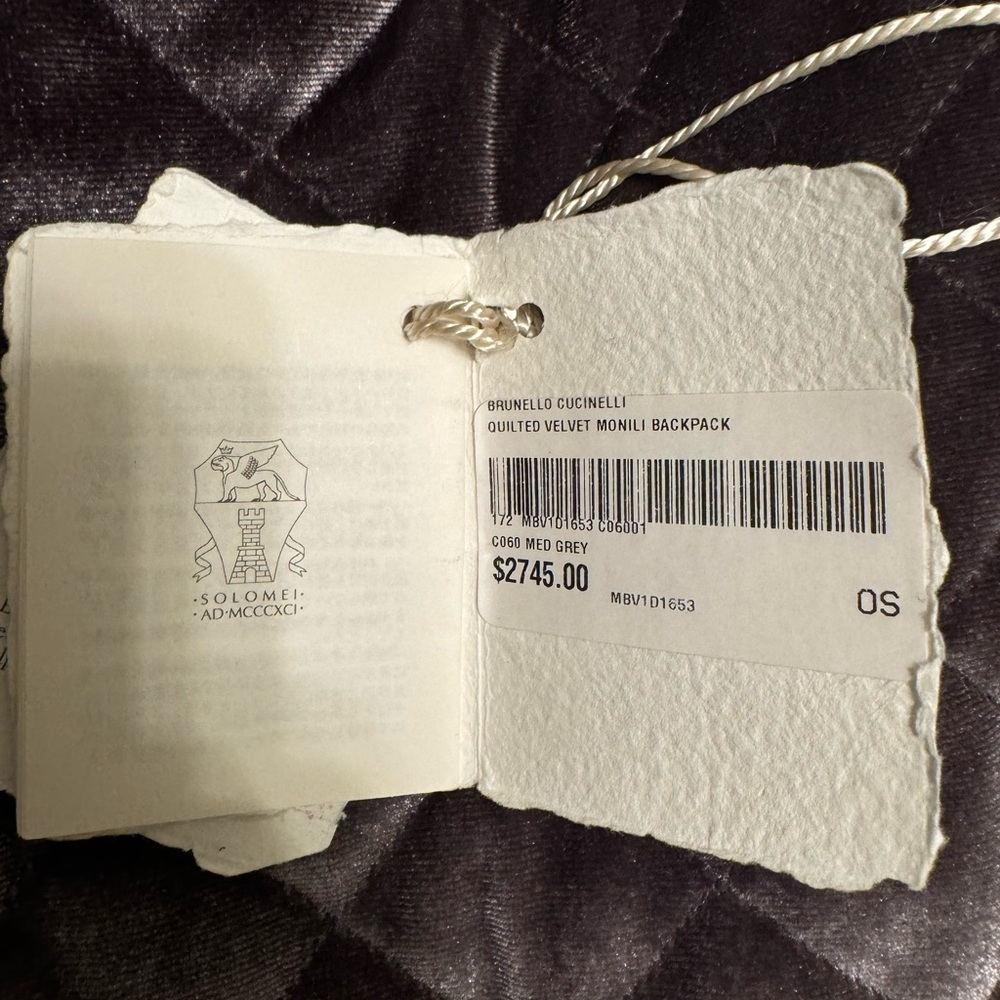 Brunello Cucinelli Purple Velvet Grey Leather Backpack - Picture 6 of 7